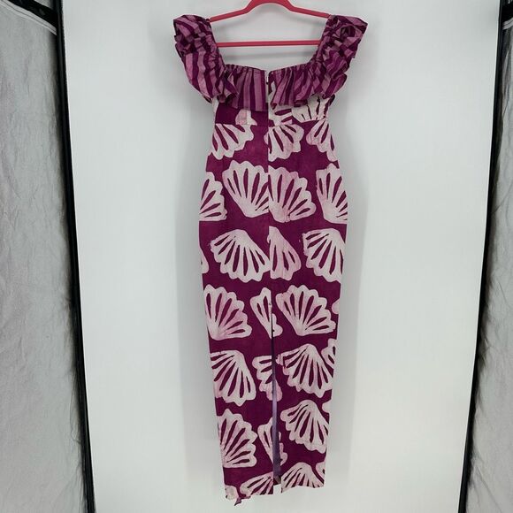Anthropologie Sika KC Off the shoulder Ruffle Midi Dress Long Bodycone Purple 4 - Picture 12 of 16